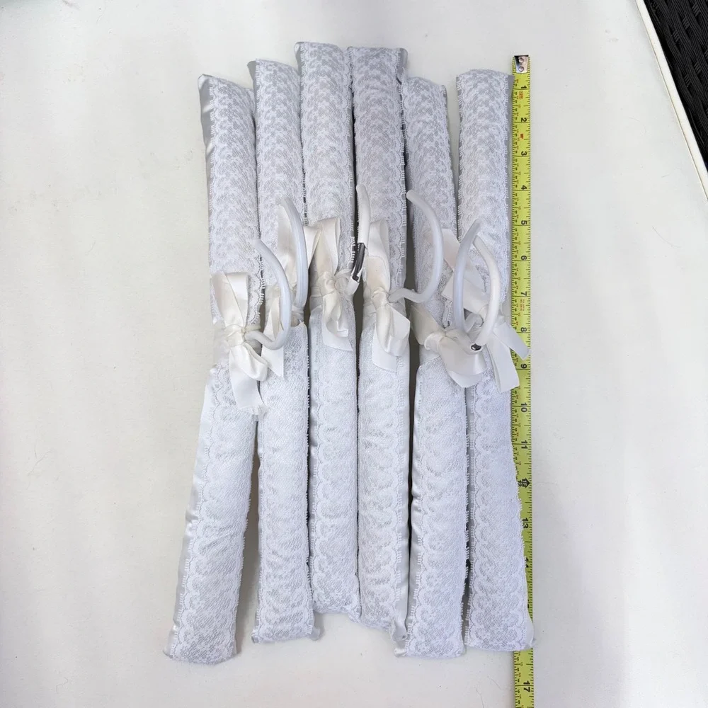Vintage Padded Satin Hangers Set of 6 Silver Grey Lace Bow Bridal Lingerie
